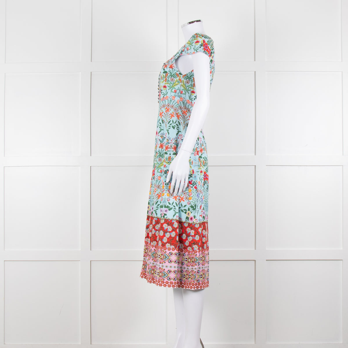 Alice + Olivia Pale Blue Coral Pink Green Floral Cap Sleeve Dress