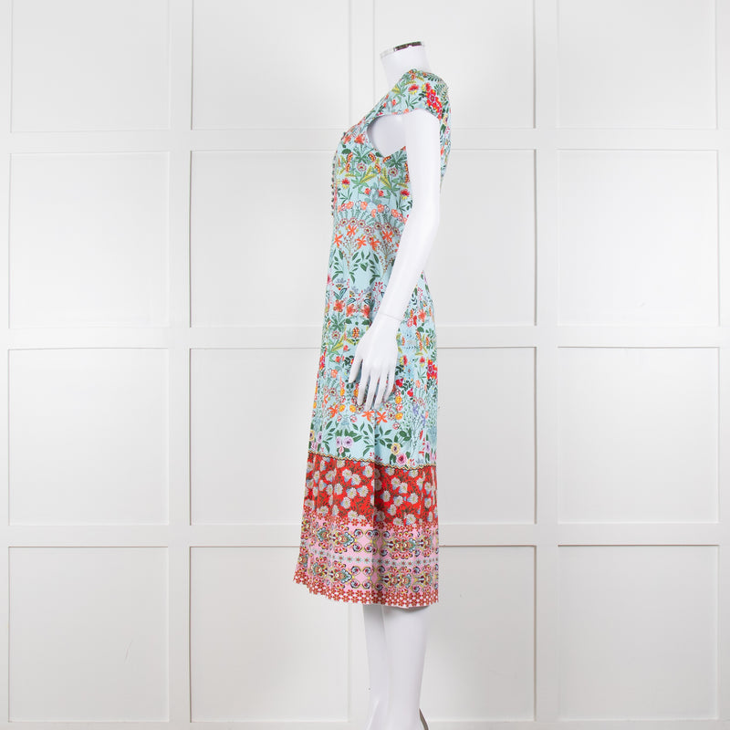 Alice + Olivia Pale Blue Coral Pink Green Floral Cap Sleeve Dress