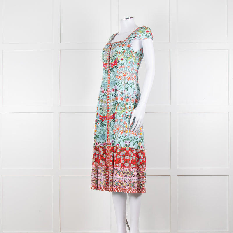 Alice + Olivia Pale Blue Coral Pink Green Floral Cap Sleeve Dress