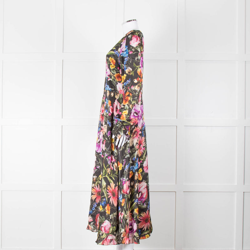 Jane Atelier Black Oversized Floral Midi Dress with Button Cuffs