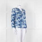 Mercy Delta Pale Blue Dark Blue Print Long Sleeve Silk Top