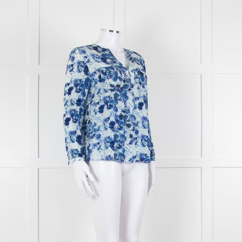 Mercy Delta Pale Blue Dark Blue Print Long Sleeve Silk Top
