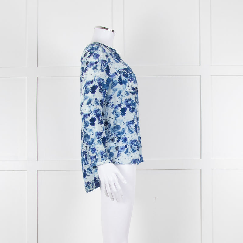 Mercy Delta Pale Blue Dark Blue Print Long Sleeve Silk Top