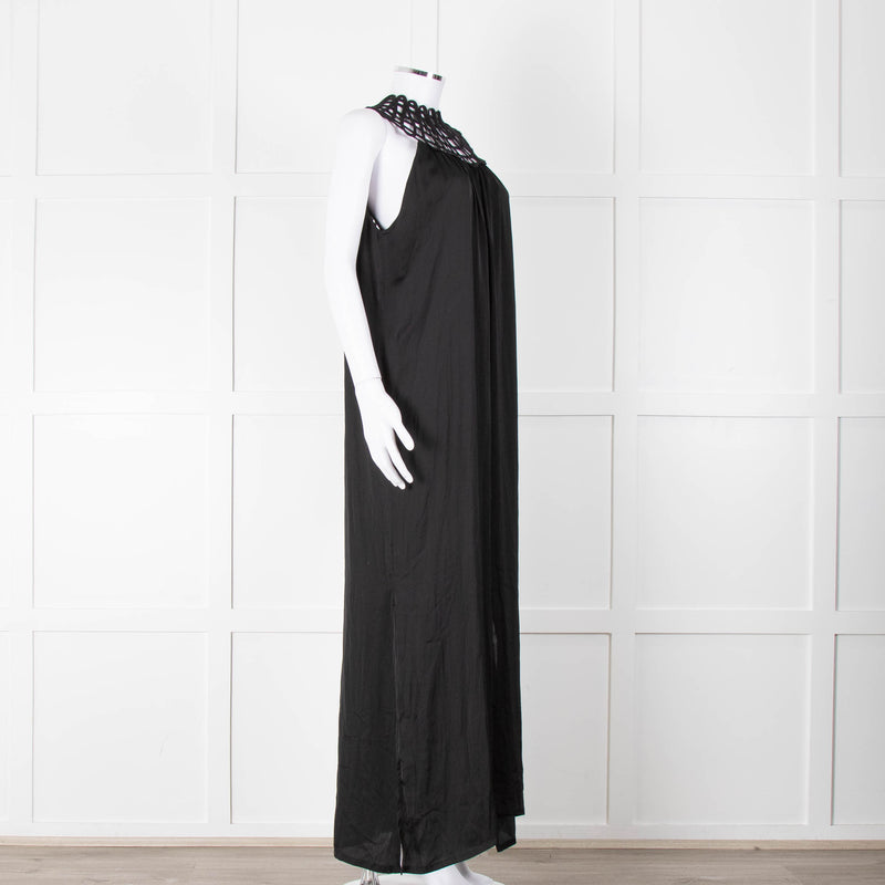 See The Sea Black Cage Neck 100% Silk Maxi Dress