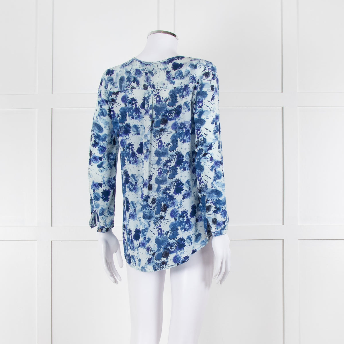 Mercy Delta Pale Blue Dark Blue Print Long Sleeve Silk Top