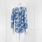 Mercy Delta Pale Blue Dark Blue Print Long Sleeve Silk Top