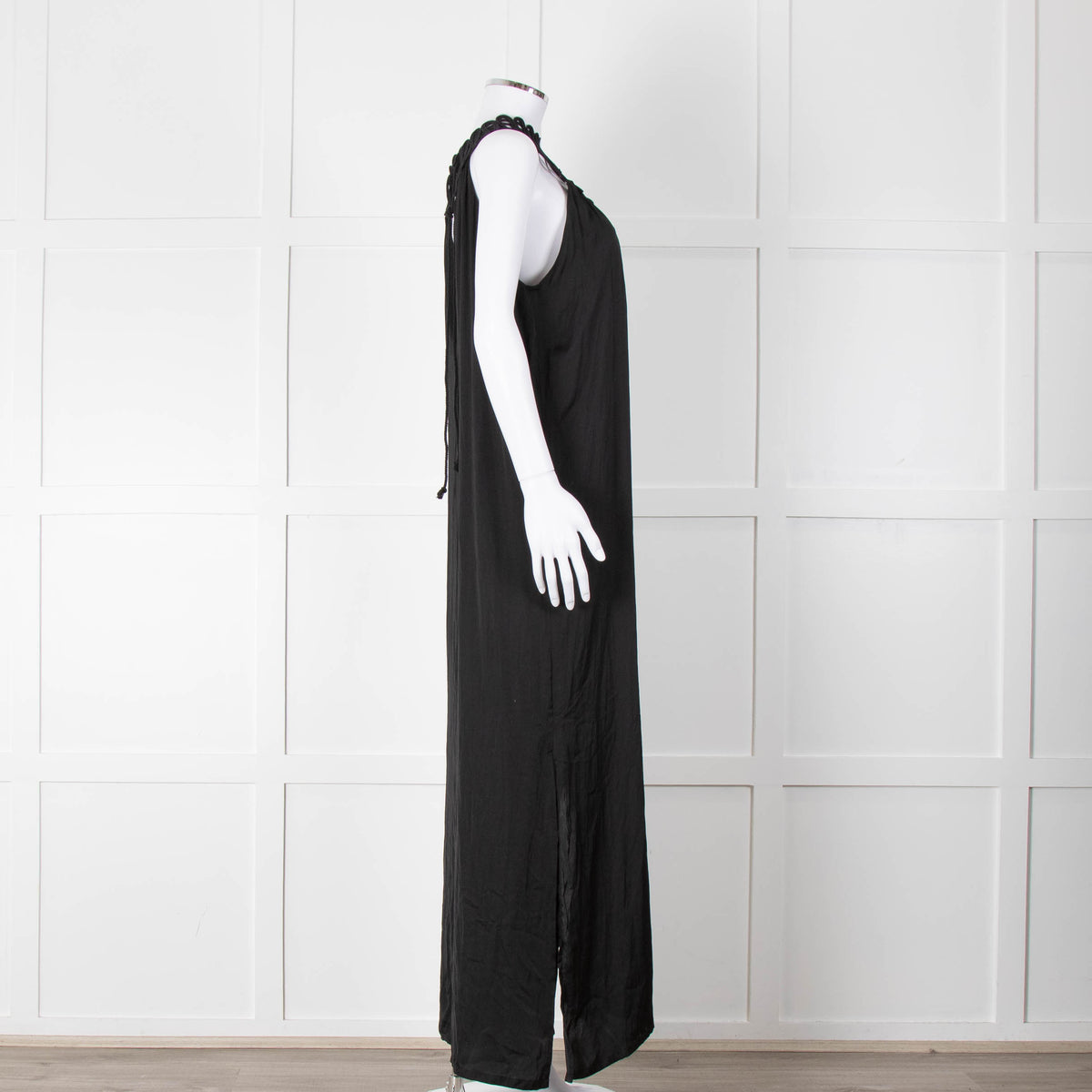 See The Sea Black Cage Neck 100% Silk Maxi Dress