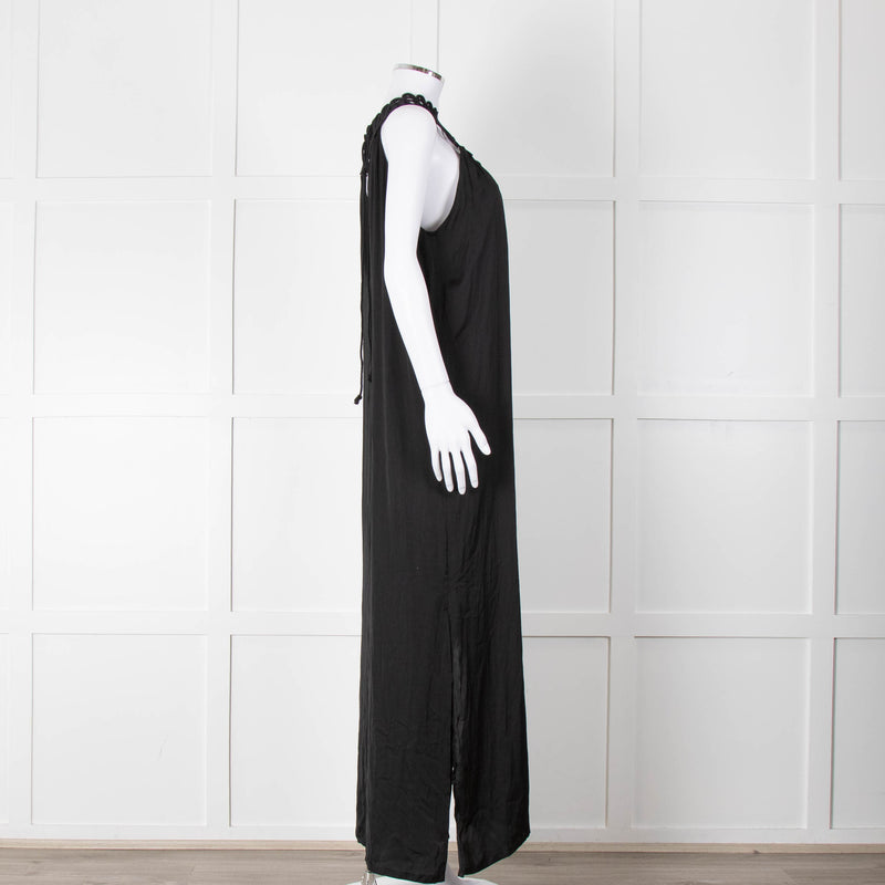 See The Sea Black Cage Neck 100% Silk Maxi Dress