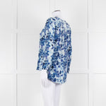 Mercy Delta Pale Blue Dark Blue Print Long Sleeve Silk Top
