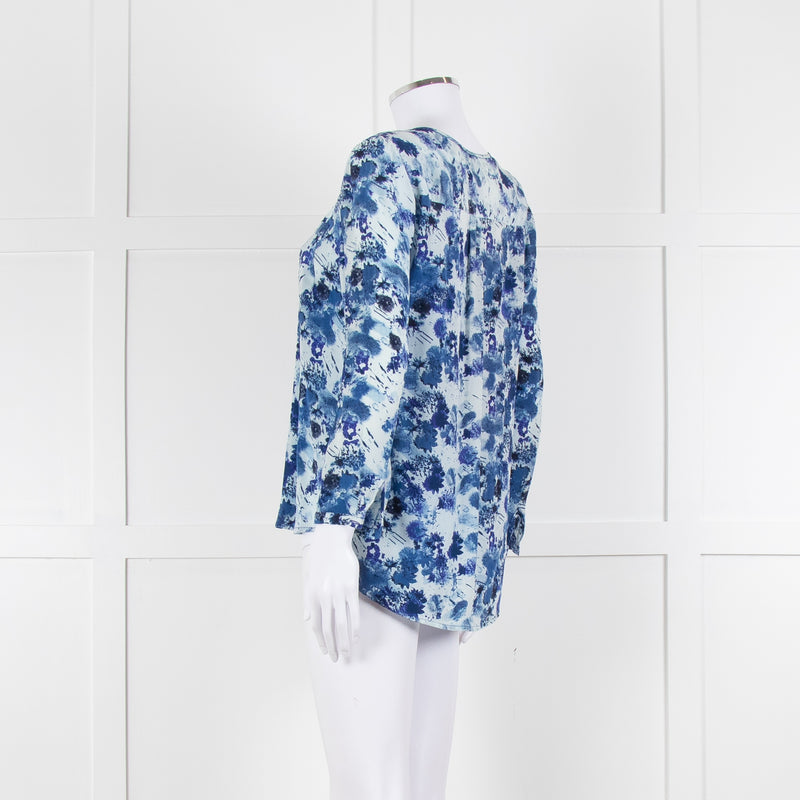 Mercy Delta Pale Blue Dark Blue Print Long Sleeve Silk Top