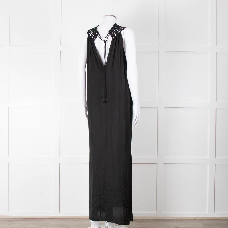 See The Sea Black Cage Neck 100% Silk Maxi Dress