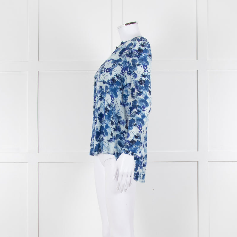 Mercy Delta Pale Blue Dark Blue Print Long Sleeve Silk Top