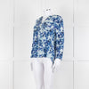 Mercy Delta Pale Blue Dark Blue Print Long Sleeve Silk Top