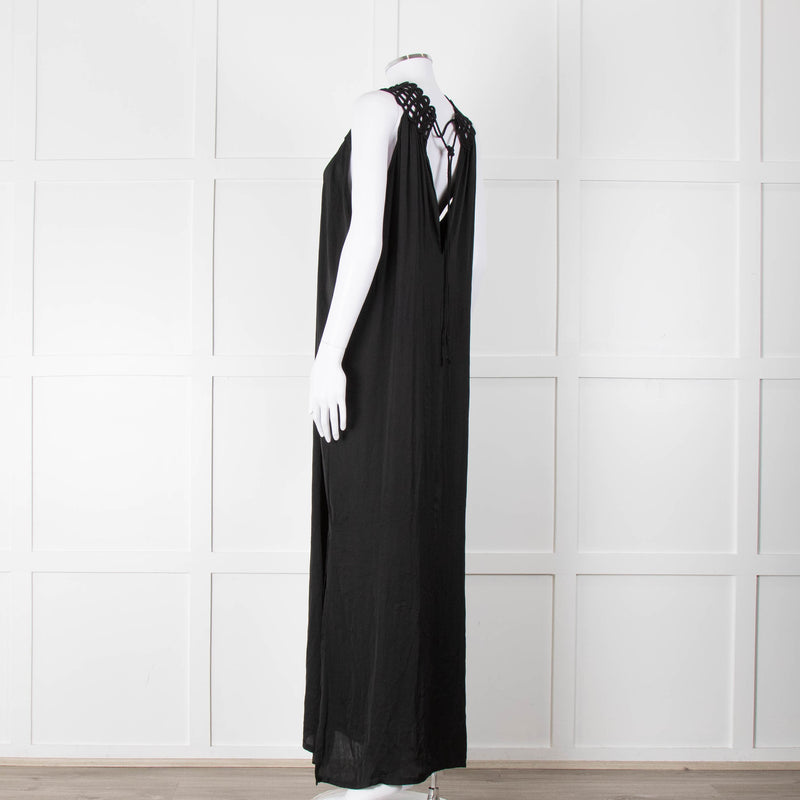See The Sea Black Cage Neck 100% Silk Maxi Dress