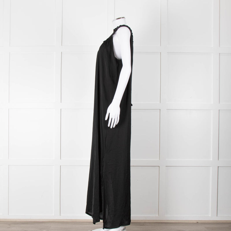 See The Sea Black Cage Neck 100% Silk Maxi Dress