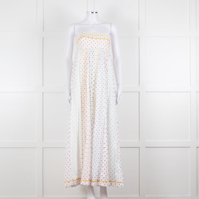 Zimmermann White Multi Polka Dot Strapless Maxi Dress
