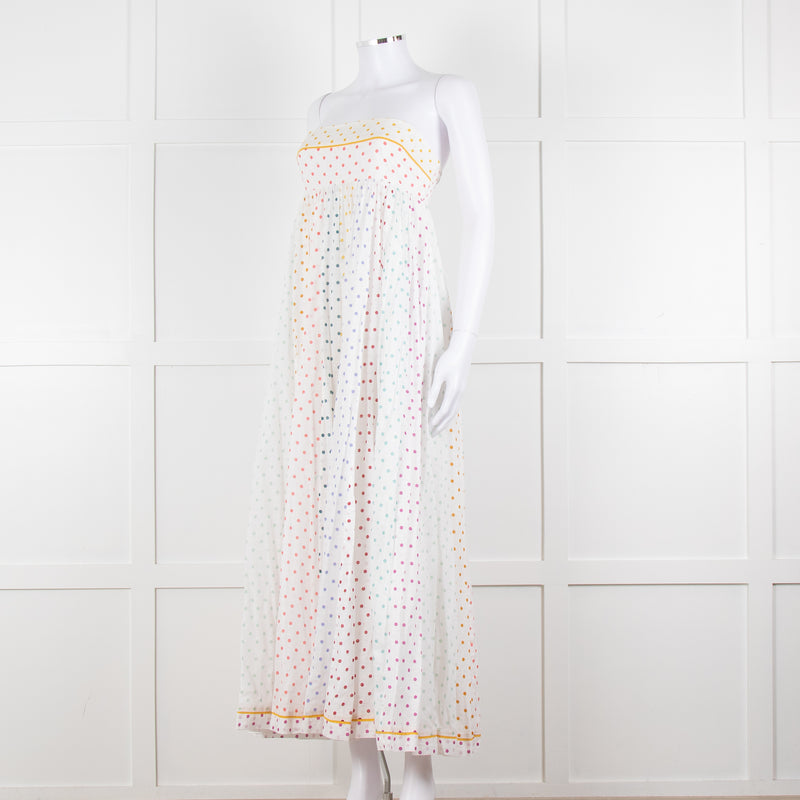 Zimmermann White Multi Polka Dot Strapless Maxi Dress