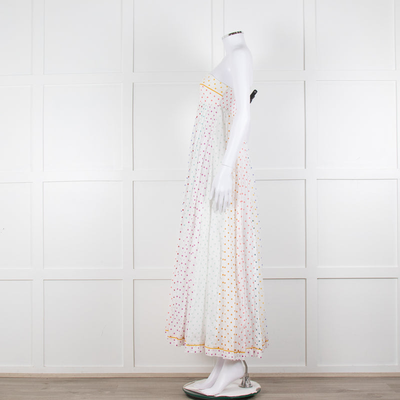 Zimmermann White Multi Polka Dot Strapless Maxi Dress