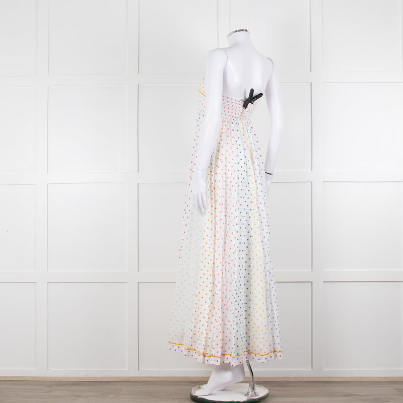 Zimmermann White Multi Polka Dot Strapless Maxi Dress