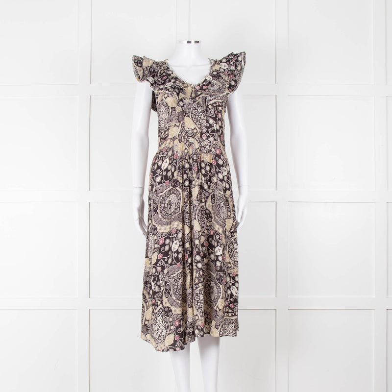 Isabel Marant Etoile Black Pale Green Paisley Frill Shoulder Detail