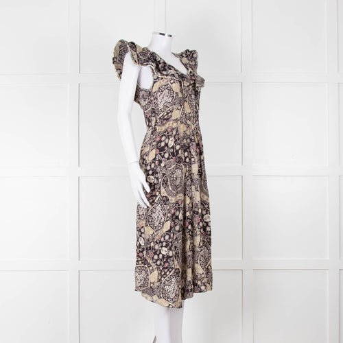 Isabel Marant Etoile Black Pale Green Paisley Frill Shoulder Detail