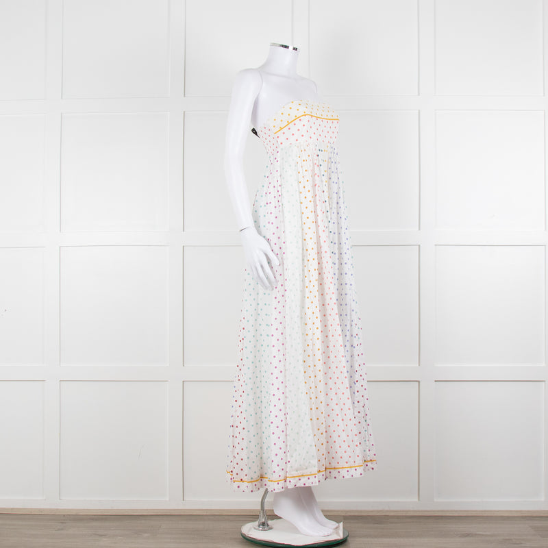 Zimmermann White Multi Polka Dot Strapless Maxi Dress