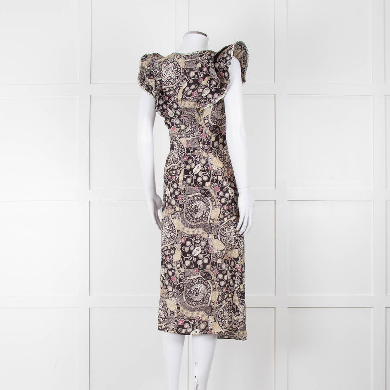 Isabel Marant Etoile Black Pale Green Paisley Frill Shoulder Detail