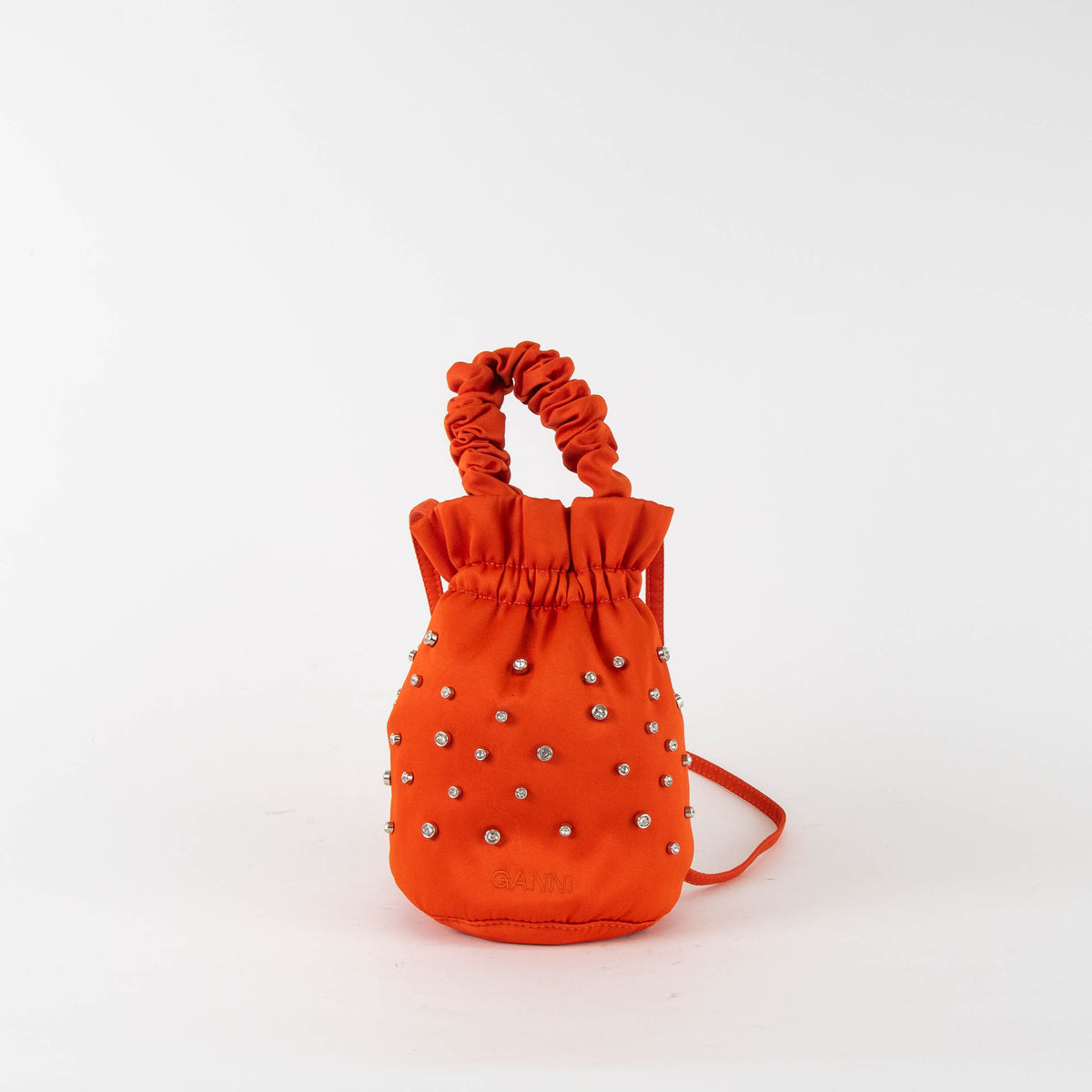 Ganni Orange Diamante Mini Pouch Shoulder Bag