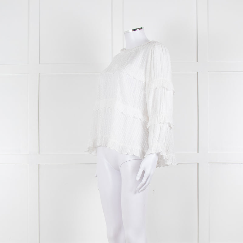Isabel Marant Etoile White Frill Trim Cotton Long Sleeve Top