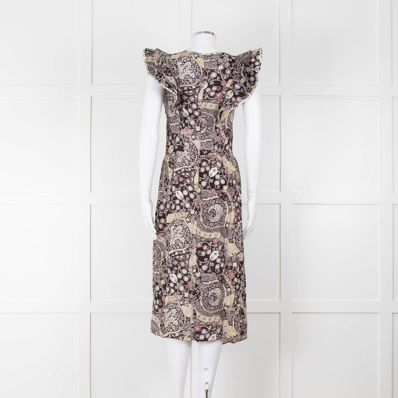 Isabel Marant Etoile Black Pale Green Paisley Frill Shoulder Detail