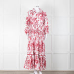 Lavi Pink and White Floral Cotton Maxi Dress with Smocked Waist