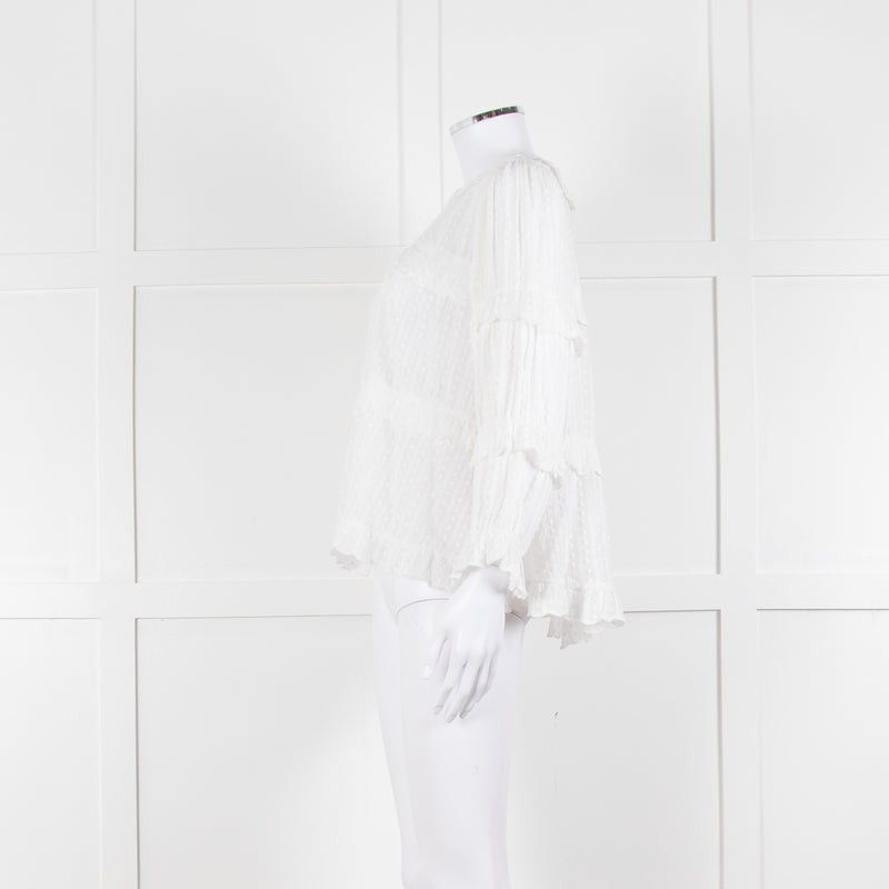 Isabel Marant Etoile White Frill Trim Cotton Long Sleeve Top