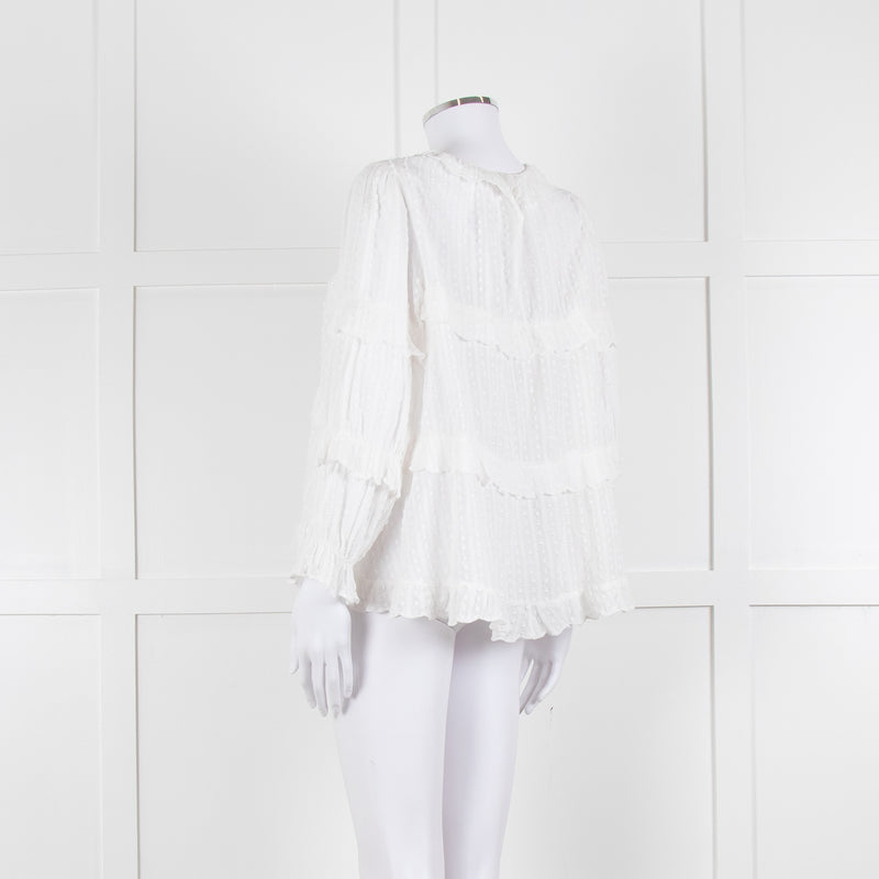 Isabel Marant Etoile White Frill Trim Cotton Long Sleeve Top