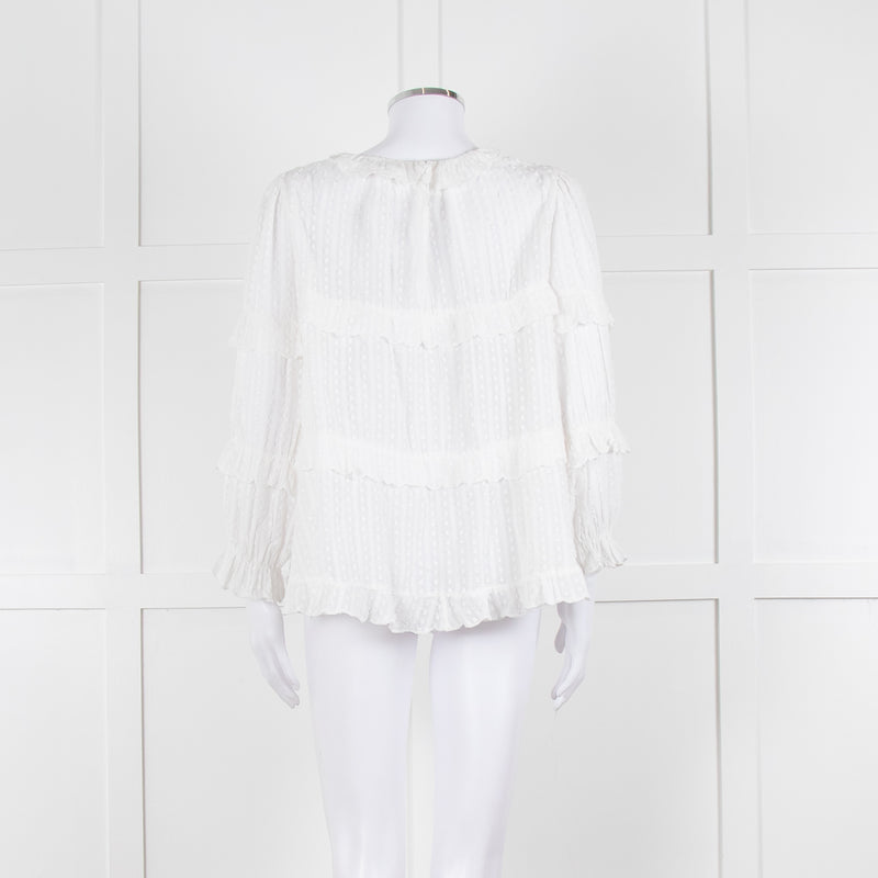 Isabel Marant Etoile White Frill Trim Cotton Long Sleeve Top