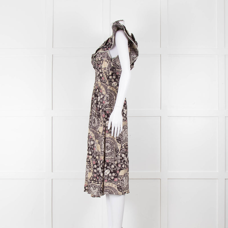 Isabel Marant Etoile Black Pale Green Paisley Frill Shoulder Detail