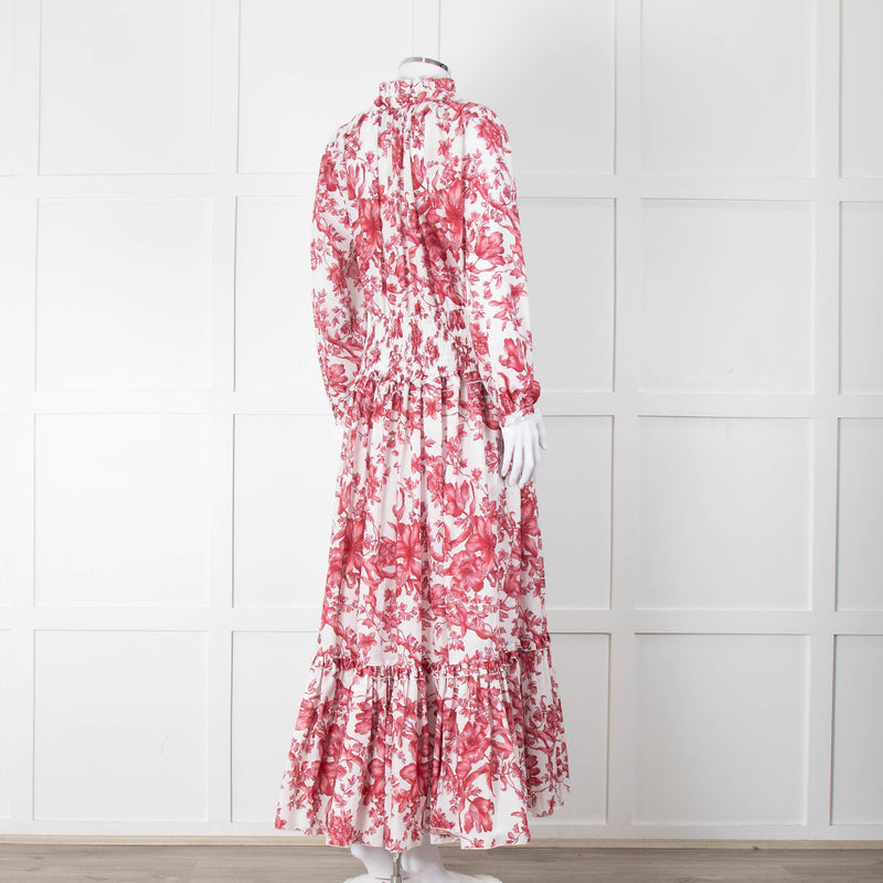 Lavi Pink and White Floral Cotton Maxi Dress with Smocked Waist