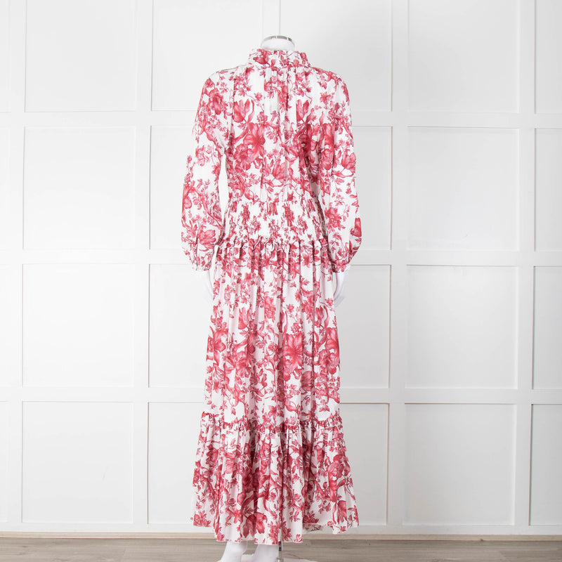 Lavi Pink and White Floral Cotton Maxi Dress with Smocked Waist