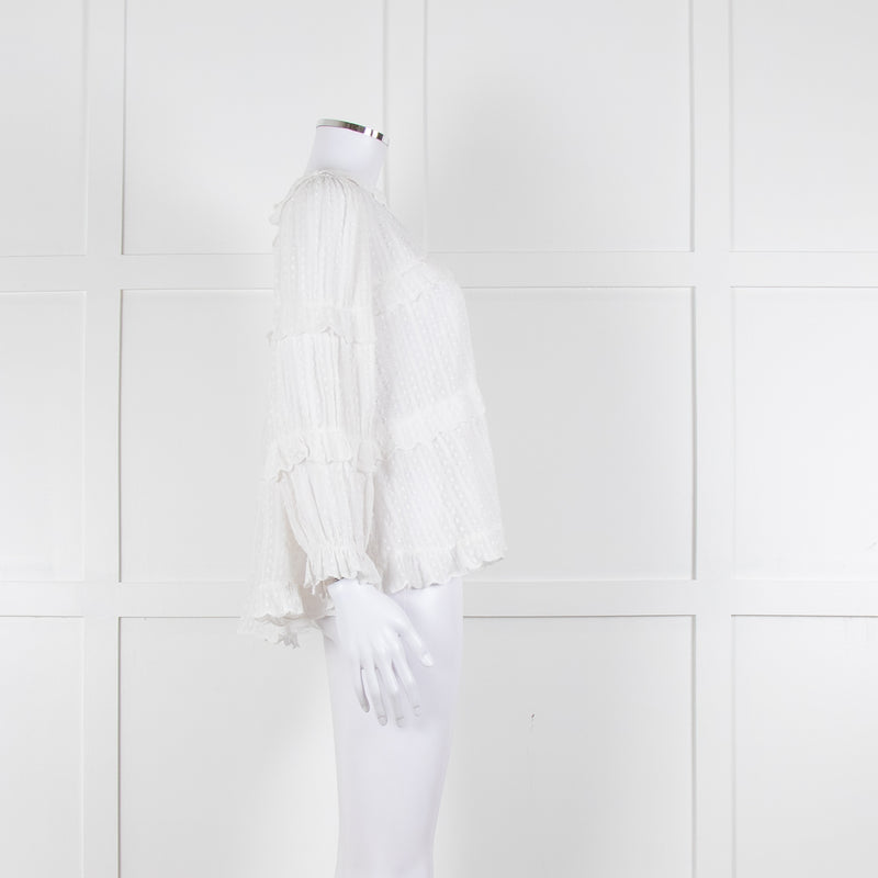 Isabel Marant Etoile White Frill Trim Cotton Long Sleeve Top