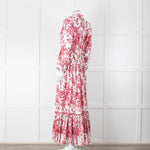 Lavi Pink and White Floral Cotton Maxi Dress with Smocked Waist