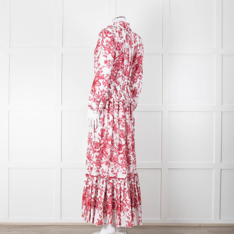 Lavi Pink and White Floral Cotton Maxi Dress with Smocked Waist