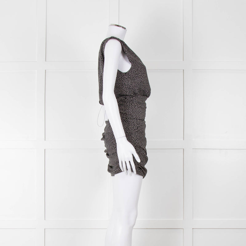 Saint Laurent Black White Polka Dot Gathered Sleeveless Mini Dress