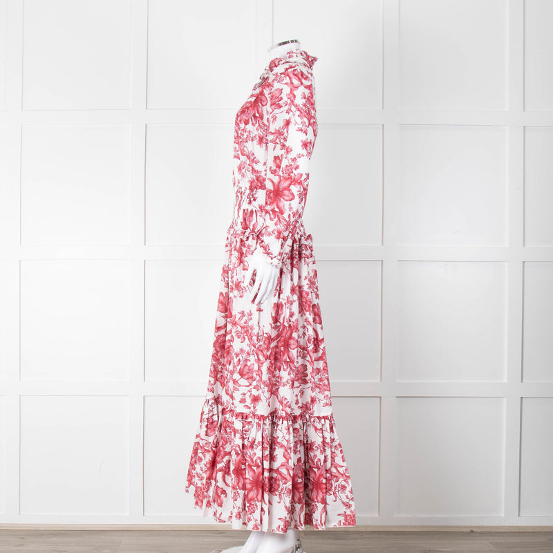 Lavi Pink and White Floral Cotton Maxi Dress with Smocked Waist