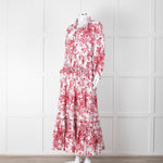 Lavi Pink and White Floral Cotton Maxi Dress with Smocked Waist