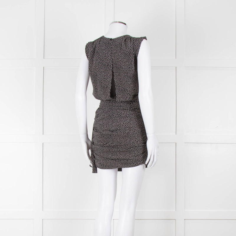 Saint Laurent Black White Polka Dot Gathered Sleeveless Mini Dress
