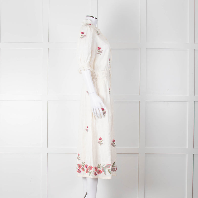 MABE Cream Floral Embroidery Midi Dress