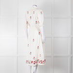 MABE Cream Floral Embroidery Midi Dress