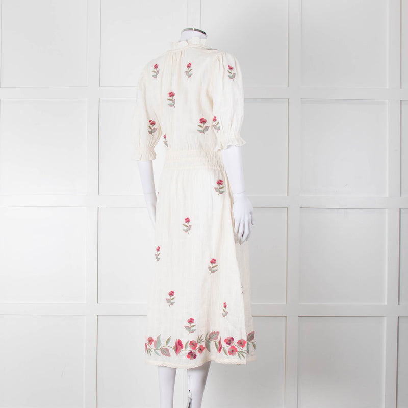 MABE Cream Floral Embroidery Midi Dress