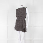 Saint Laurent Black White Polka Dot Gathered Sleeveless Mini Dress