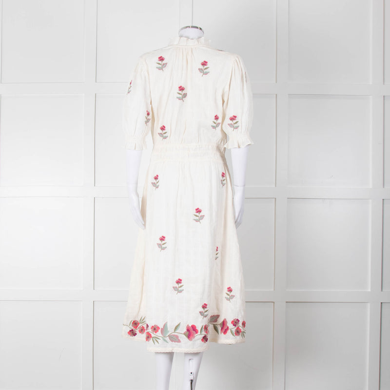 MABE Cream Floral Embroidery Midi Dress