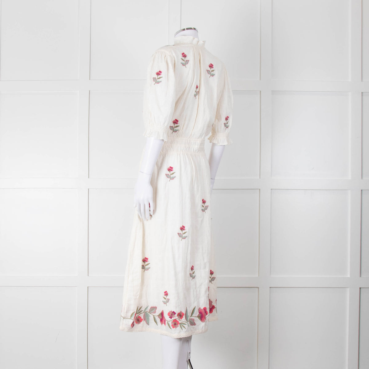 MABE Cream Floral Embroidery Midi Dress